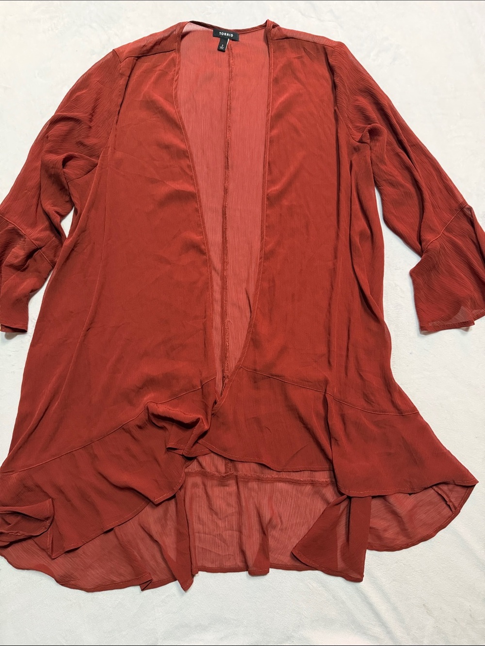 torrid Rust-Red Open Front ruffle duster